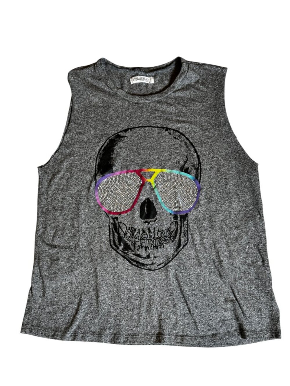 Lauren Moshi Sleeveless Gray Skull in Aviators Tank Top Size Small